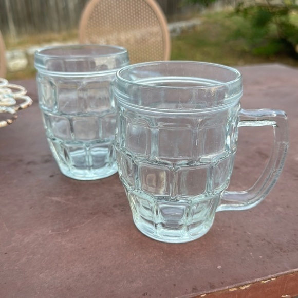 1/2 Liter Libbey of Canada Clear Glass Squares Pint Glass w/ Handle vintage